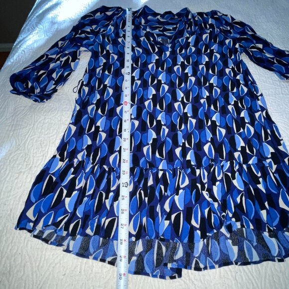 Zara Blue White Black Patterned 3/4 Sleeve Ruffled Hem Blouse Size M - Picture 6 of 6